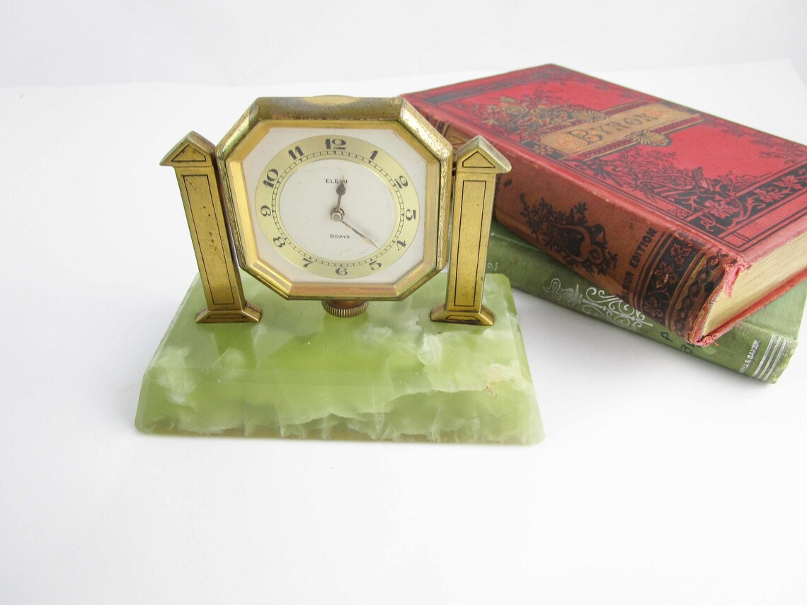 An 'Elgin 8 Days' Clock Desk Clock on Jadeite Green Etsy