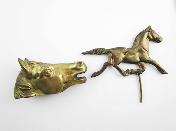 Cast Brass Horse Head & Running Horse Figurines - Equine Decor