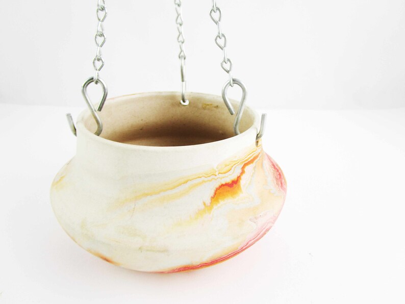A /'Nemadji Pottery/' Pot With Chains to Hang Swirled Pottery Minnesota - Moose Lake Nemadji Tile /& Pottery Co Collectible Pottery