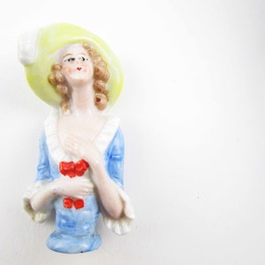 Vintage German Half Doll - Pincushion Doll - Porcelain Hand-painted Half Doll - Initialed Interior Inside - Delicate 3&quot; Tall Half Doll