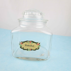 A 'Bubble Bath' Glass Storage Jar  - Glass Jar With Glass Lid - Rectangular Jar - History - Bathroom - Boudoir - Bath Accessory
