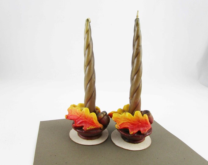 Rare Vintage 'gurley' Candles Oak Leaves and Acorns Adorn Brown Candles