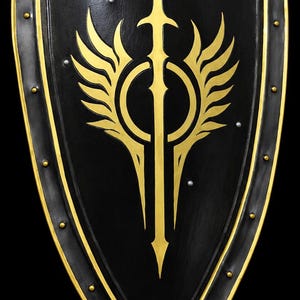 Middeleeuws fantasieschild, zwart-gouden ridderschild, cosplay-accessoire