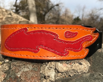 Collare per cani in pelle: splendido collare fiamma in pelle rossa, arancione e nera in ampio stile martingala in pelle da 2 ". Maschile, fresco per cani di grossa taglia