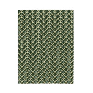 May include: A rectangular fabric piece featuring a repeating pattern of dark forest green overlapping semicircles arranged in horizontal rows against a light cream background, creating a consistent geometric wave-like design across the surface.