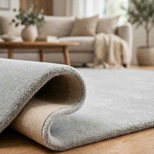 Tapis uni gris clair, tapis minimaliste et moderne pour salon ou chambre.