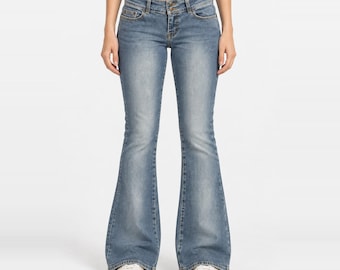 SO Stretch Low Waist Flare Jeans Dames S EU 36 Y2K Jeans Jaren 2000 Kleding Lage Taille Flare Jeans Stretch Denim McBling Retro Stijl