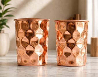 Vasos personalizados de cobre puro, juego de 2 de 8 oz con acabado martillado.