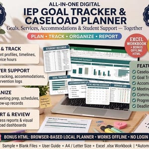 IEP Goal Tracker & Special Ed Planner | Caseload Manager | 504 Plans | Multilingual HTML Planner | Special Education Excel Spreadsheet