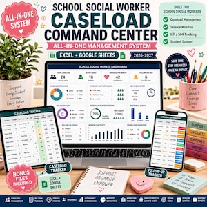 School Social Worker Caseload Command Center: Excel & Google Sheets IEP 504 Service Minutes Tracker