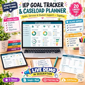 IEP Goal Tracker & Special Ed Planner, Caseload Manager, 504 Plans, Multilingual HTML Planner