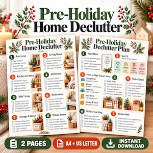 Declutter Checklist Printable, Holiday Home Reset, Home Organization Planner, Guest Ready Christmas Prep, A4 US Letter PDF