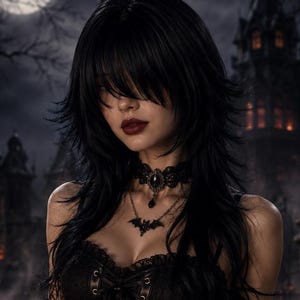 Black Wolf Cut Wig Layered Shag Synthetic Wig Gothic Emo Cosplay Hair