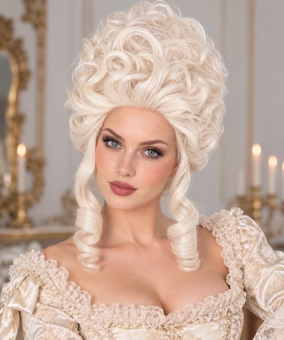 Platinum Blonde Rococo Curly Wig with Ringlets, Historical Costume Wig