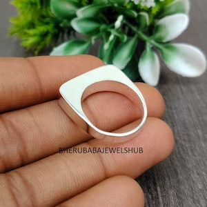 Sterling Silver Square Signet Ring, Flat Top Silver Geometric Unisex Bold Statement Band Jewelry