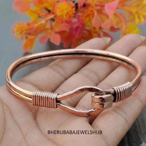 Pulsera con cierre de gancho envuelto en alambre de cobre puro, brazalete de cobre hecho a mano, regalo bohemio para el séptimo aniversario