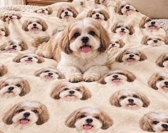 Custom Pet Photo Blanket, Personalized Dog Blanket, Shih Tzu Fleece Blanket, Pet Memorial Gift, Personalized Dog Lover Gift