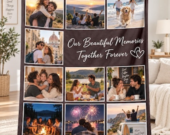 Custom Photo Blanket, Personalized Fleece Blanket, Memory Collage Blanket, Family Picture Blanket, Custom Gift for Mom Dad Couple