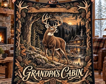 Personalized Deer Blanket, Custom Grandpa Blanket, Rustic Cabin Throw, Hunting Gifts for Men, Grandpa Birthday Gift, Christmas Gift for Dad