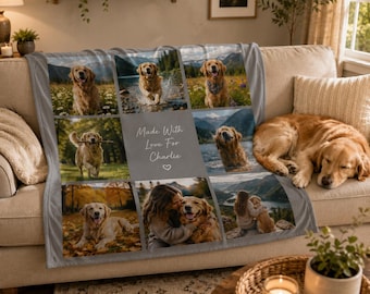 Custom Pet Photo Blanket, Personalized Dog Photo Collage Blanket, Pet Memorial Gift, Dog Mom Gift