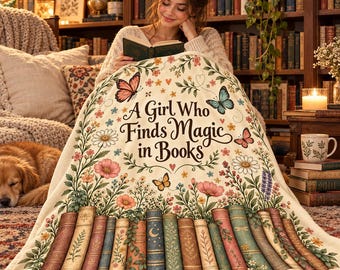 Personalized Book Lover Blanket, Custom Quote Reading Blanket, Floral Bookshelf Fleece Throw, Bookish Gift for Her, Birthday Gift for Reader