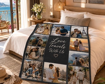 Custom Photo Blanket with Text, Personalized Picture Collage Blanket, Flannel or Sherpa, Couple Family Pet Gift, Anniversary Keepsake