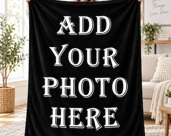 Custom Photo Blanket, Personalized Black Fleece Blanket, Add Your Photo Here Blanket, Custom Picture Blanket, Unique Gift for Family Friends