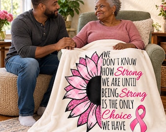 Custom Breast Cancer Awareness Blanket, Pink Ribbon Sunflower Throw Blanket