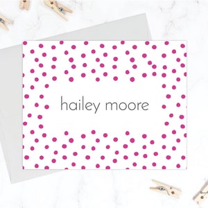 Polka Dot Personalized Stationary Set for Women | Women's Personalized Stationery | Pink Magenta Modern Simple Folding Thank You Cards