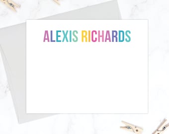 Kids Stationery Set | Kids Stationary Set for Girls | Colorful Rainbow Name Personalized Flat Note Cards | Girls Thank You Cards Notes 186