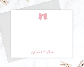 Monogrammed Bow Stationery Set Thank You Note Monogram Her Gingham Bow Personalized Notecard Set Note Cards Stationary for Girls