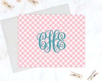 Gingham Monogrammed Stationery Set | Pink Gingham Stationary for Kids | Girls Folding Note Cards | Girls Stationary Personalized Thank You