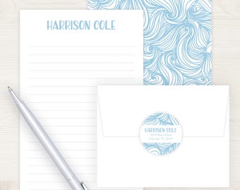 Kids Letter Writing Set | Wave Kids Stationery Set | Boys Stationary Set | Ocean Waves Girl Lined Paper for Boy | Camp Letters Pen Pal Set