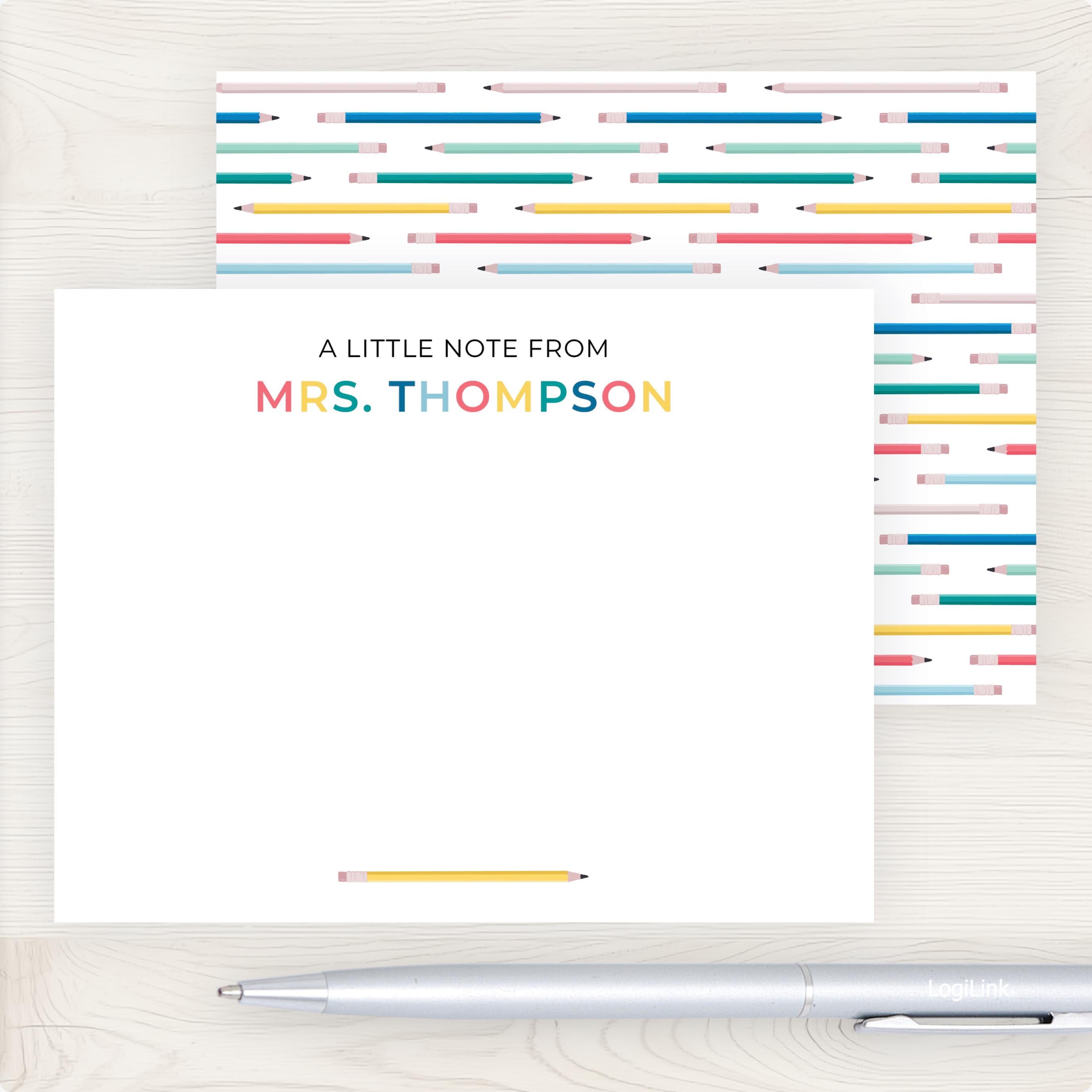 Teacher Stationery Gift Set | Flat Note Cards and Notepad for Teachers ...