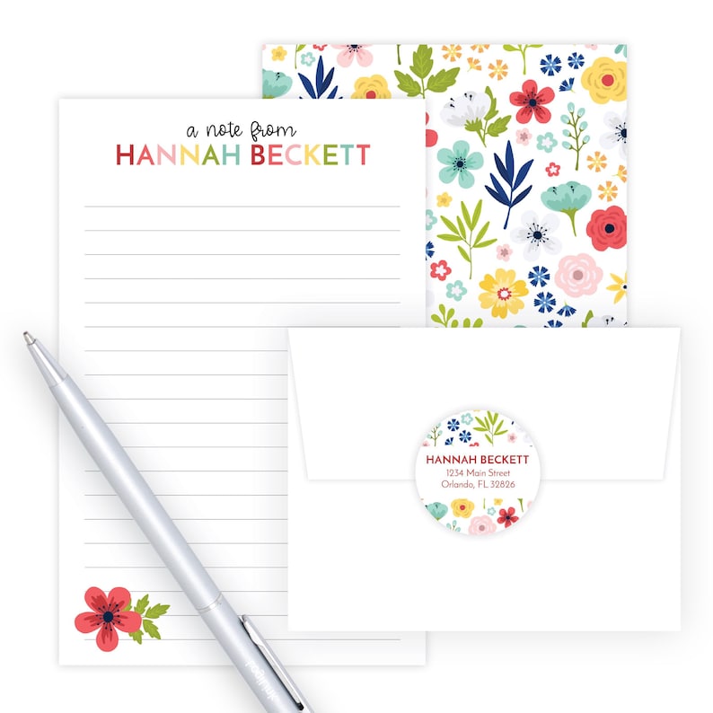 Kids Letter Writing Set | Girls Lined Stationery Paper Floral Print | Camp Letter Lined Stationary | Colorful Lined Pen Pal Set for Kids imagem 2