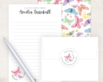 Kids Letter Writing Set | Butterfly Lined Stationery Paper for Girls | Camp Letter Lined Stationary | Colorful Lined Pen Pal for Kids