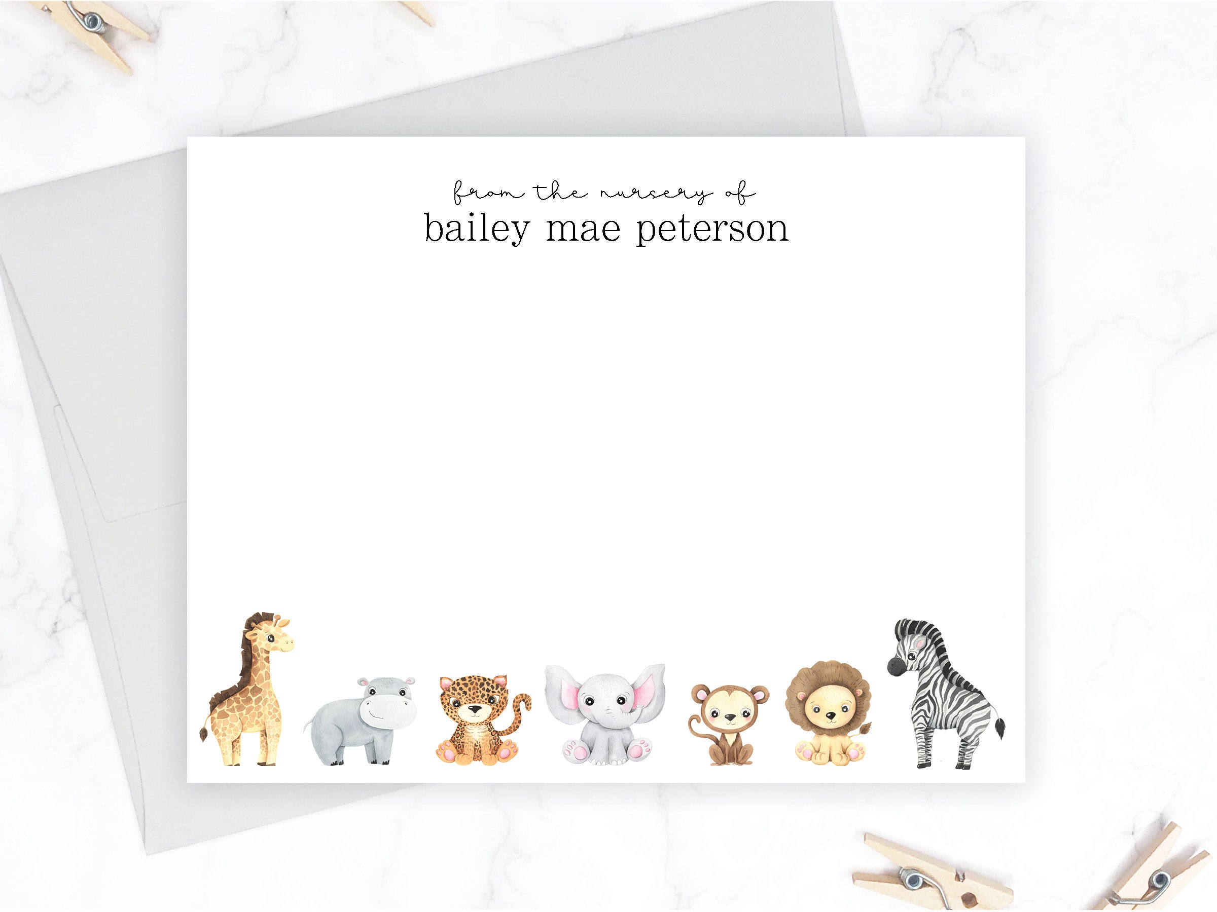 Safari Baby Stationery Set Safari Animals Baby Stationary Etsy
