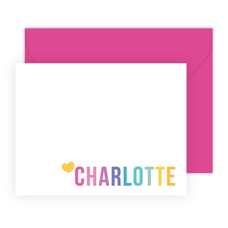 Bright and Colorful Kids Stationery Set | Kids Stationary Set for Girls | Rainbow Personalized Flat Note Cards | Thank You Cards Charlotte image 2