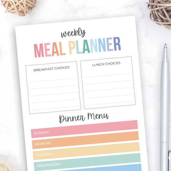 Meal Planner Notepad | Pastel Meal Planner Pad | Meal Planning with Dinner Lunch Breakfast | Colorful Family Notepad | Organization Notepad