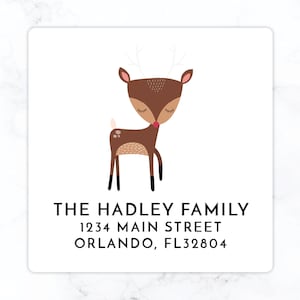 Reindeer Christmas Square Return Address Label | Personalized Holiday Envelope Sticker | Large 2&quot; Back of Envelope Christmas Rudolph Kids