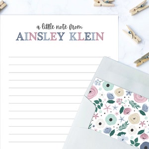 Kids Letter Writing Set | Purple Floral Lined Stationery Paper for Girls | Camp Letter Lined Stationary | Colorful Lined Stationary for Kids