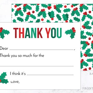 Kids Christmas Thank You Cards | Kids Fill in the Blank Thank You Notes ...
