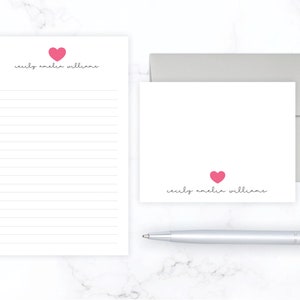 2 Piece Gift Set | Stationery Gift Set | Hot Pink Heart Stationary Gift Set for Women | Girls Kids Personalized Card Notepad Christmas Gift