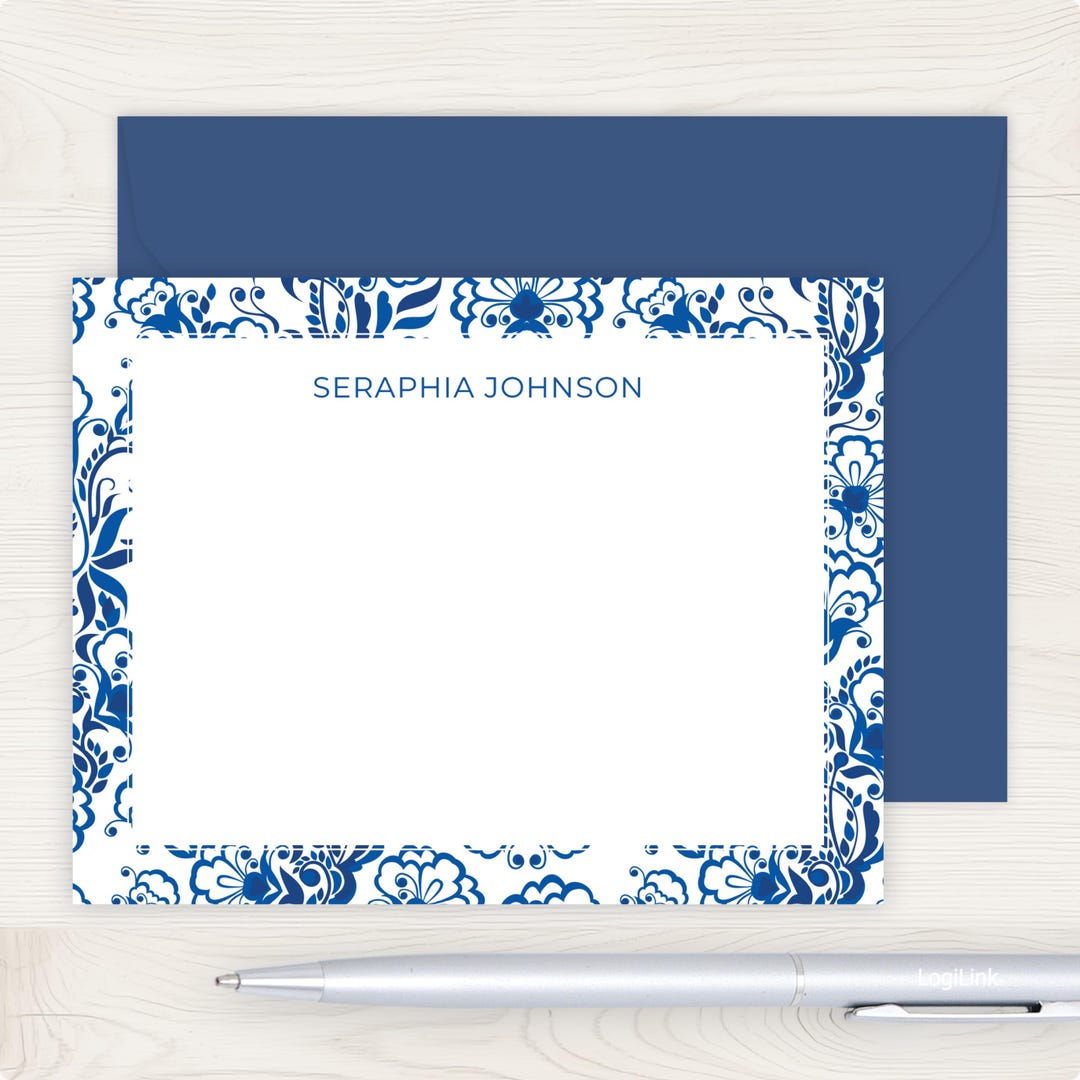 Blue and White Floral Stationery Set | Personalized Women's Stationary ...