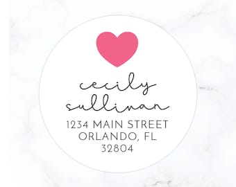 Round Return Address Labels for Kids | Hot Pink Heart Round Address Stickers Girls | Stationery Set Stationary Set Girls | Glossy Matte