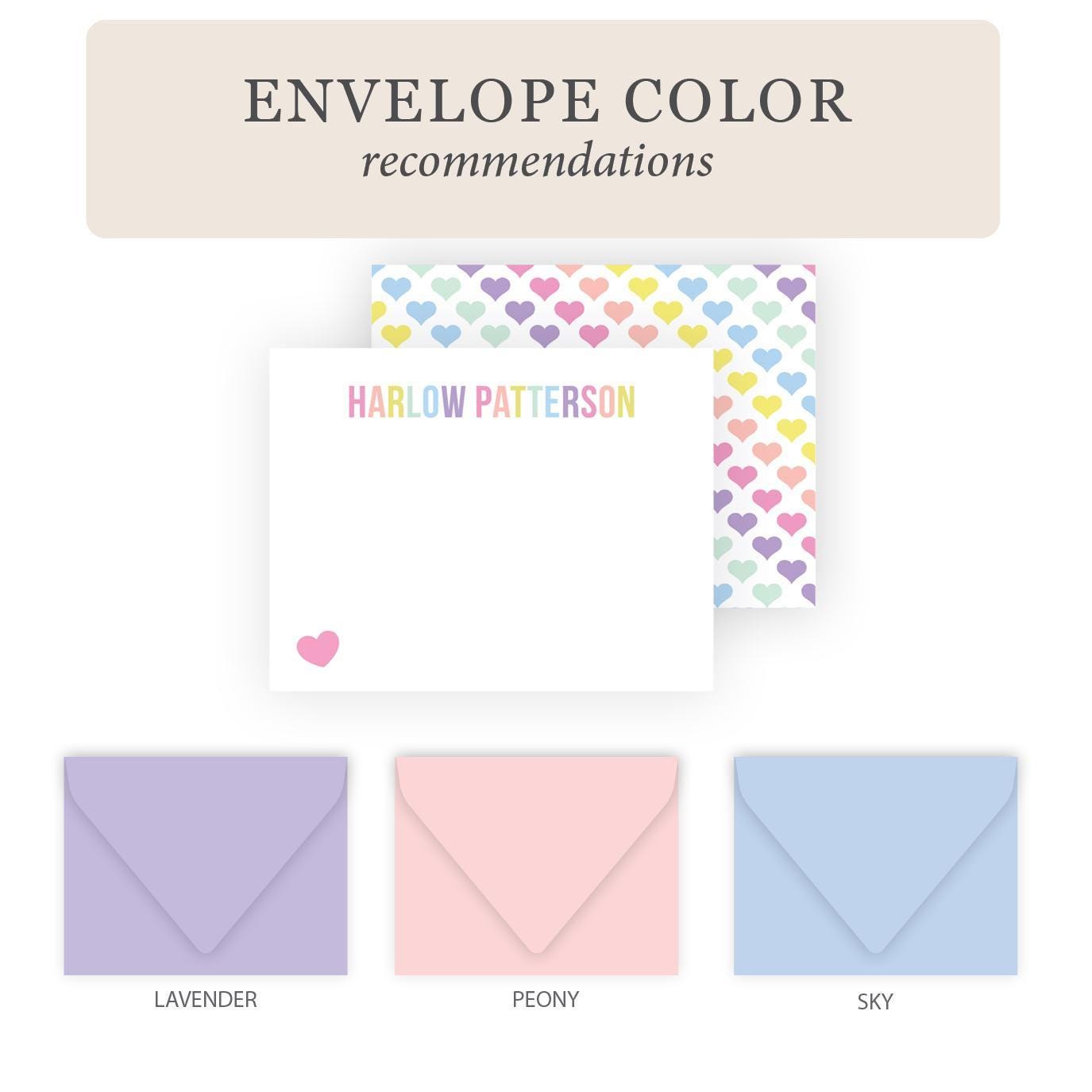 Pastel Heart Kids Note Cards | Girls Stationery Set | Rainbow Thank You ...