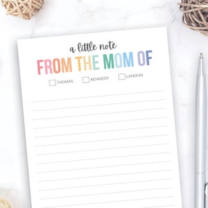 From the Mom of Notepad | Pastel Notepad 5x7 Mom Notepad | 5.5x8.5 Notepad | Notepad with Kids Names | Personalized Stationery Gift Idea