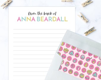 Camp Letter Writing Set | Personalized Camp Lined Stationery Paper for Girls | Pink Camp Letter Lined Stationary | Lined Stationary for Kids