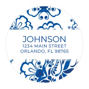 Blue and White Return Address Labels | 2" Round Address Label Stickers | Stationary Set for Women | Circle Labels Preppy Monogrammed China