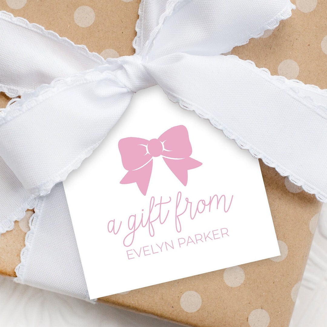 Personalized Gift Tag Pink Bow Square Gift Tag for Girls Round Gift Tag